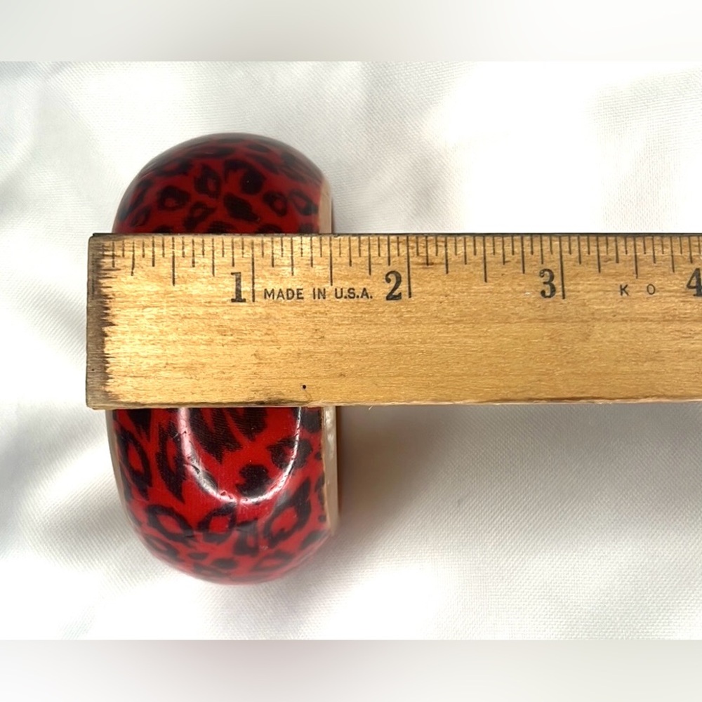 Vintage Bangle Bracelet Red & Black Chunky Leopard Print - Picture 5 of 5